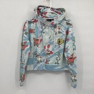 Nickelodeon Cropped Hoodie Sweatshirt Full Zip Medium SpongeBob Gary
